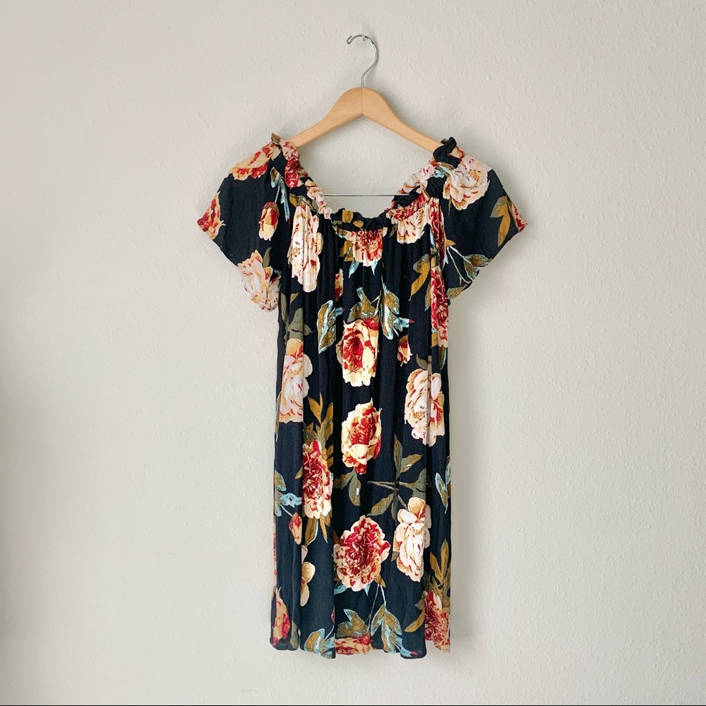 Altar'd State Black Floral Off-Shoulder Dress